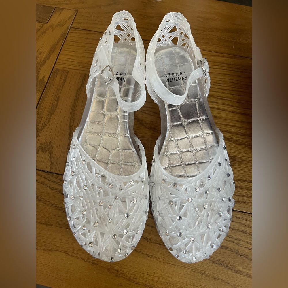 Stuart Weitzman Clear Jelly Flats with Crystal Details
